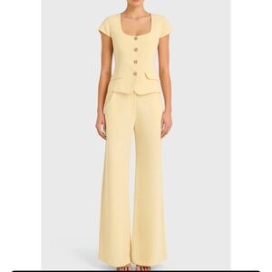 Amanda Uprichard Short Sleeve Kya Top and Pants in Cornsilk XS